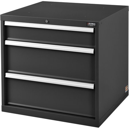 GLOBAL INDUSTRIAL Modular 3 Drawer Cabinet with Lock, w/o Dividers, 30x27x29-1/2, Black 493340BK